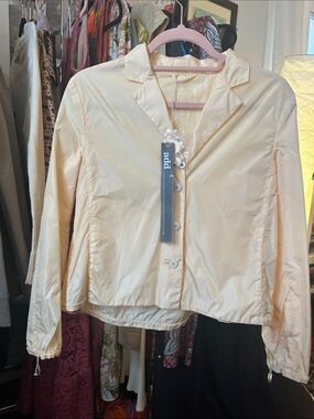 4, 21” bust Add Italian designer Streetwear light jacket NWT, palest peach $360
